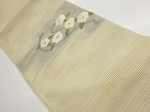絽綴れ変わり横段に花葉模様織出し名古屋帯